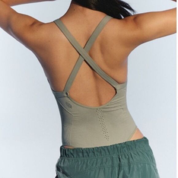 NWT FREE PEOPLE FP Movement Good Karma Bodysuit M/L Smoked Sage Athleisure Yoga - Picture 9 of 12